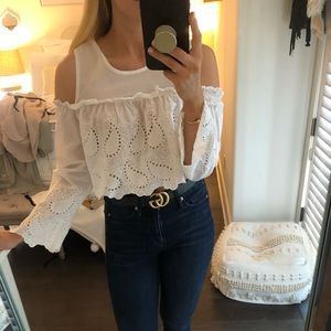 WHITE CROPPED DETAILED SHIRT